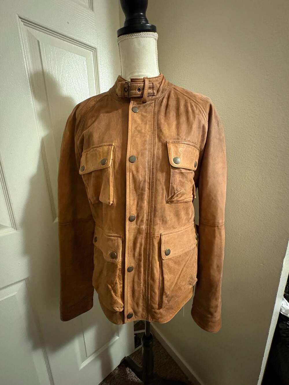 Lucky Brand Suede Utility Jacket Size M Brown Leather Safari Coat